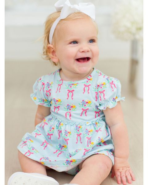 Bows and Bouquets Knit Puff Sleeve Skirted Romper