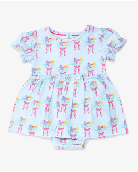 Bows and Bouquets Knit Puff Sleeve Skirted Romper