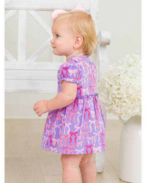Rosy Ribbons Knit Puff Sleeve Skirted Romper