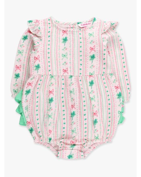 Clover Bows & Wishes Cotton Gauze Long Sleeve Flutter Bubble Romper