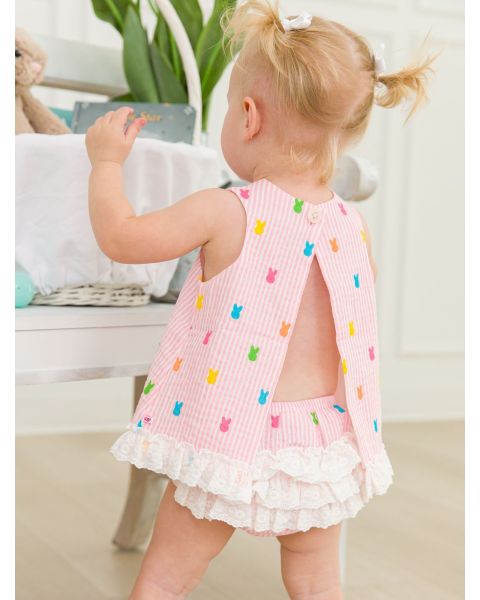 Pink Bunny Stripe Cotton Gauze Swing Top and Bloomer Set