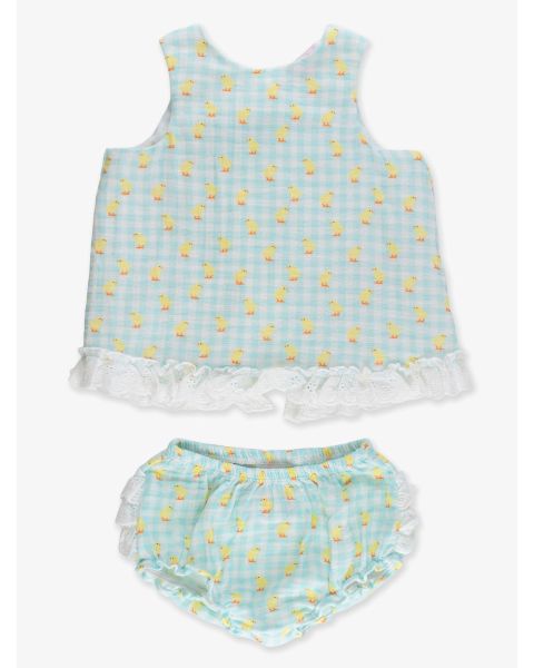 Chirping Chicks Gingham Cotton Gauze Swing Top and Bloomer Set