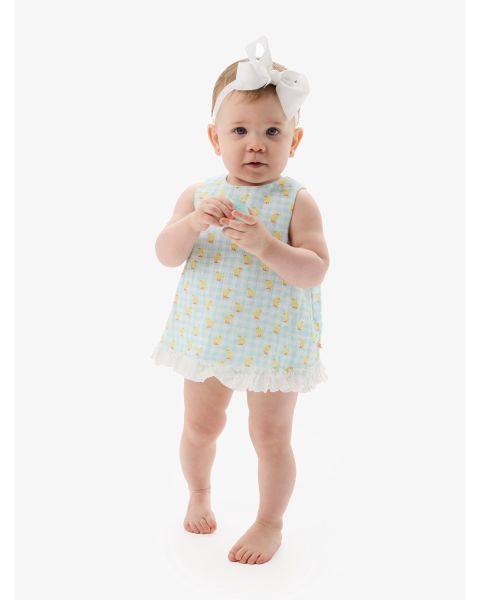 Chirping Chicks Gingham Cotton Gauze Swing Top and Bloomer Set