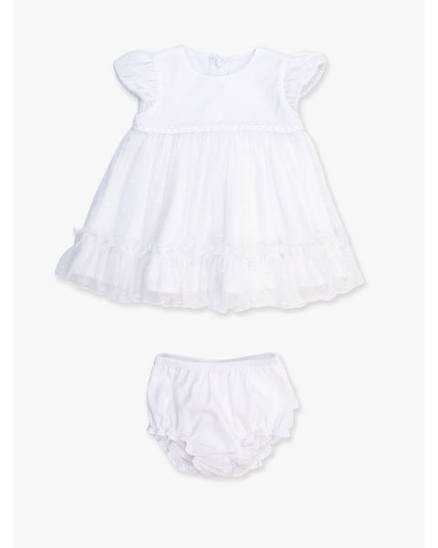 White Dotted Tulle Dress & RuffleButt Bloomer Set