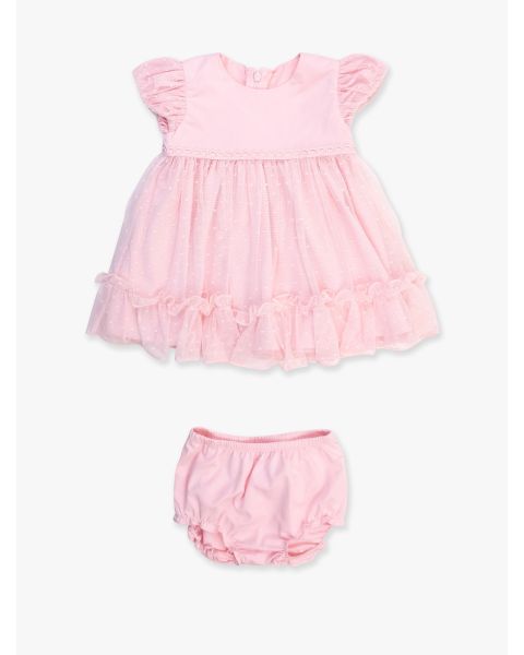 Baby Pink Dotted Tulle Dress & RuffleButt Bloomer Set