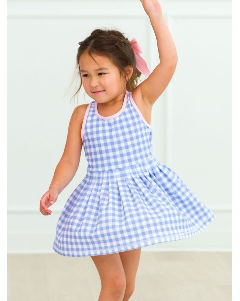 Periwinkle Blue Gingham Active Dress & Bike Short Set