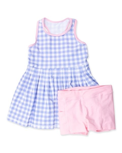 Periwinkle Blue Gingham Active Dress & Bike Short Set