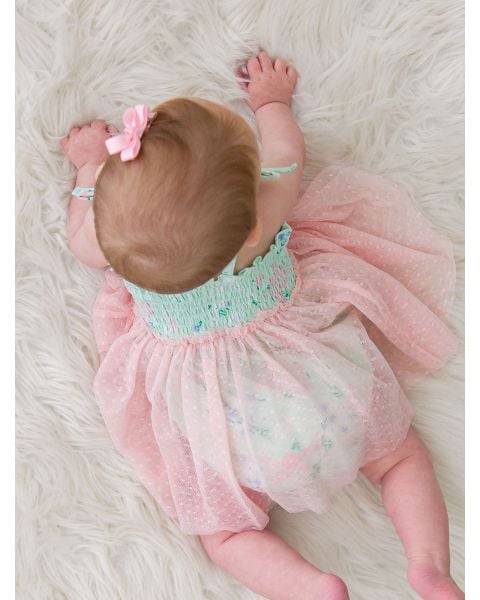 Mint Meadow Tie Smocked Tulle Skirted Romper