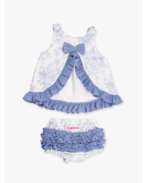 Periwinkle Blue Butterfly Garden Toile Knit Swing Top and Bloomer Set