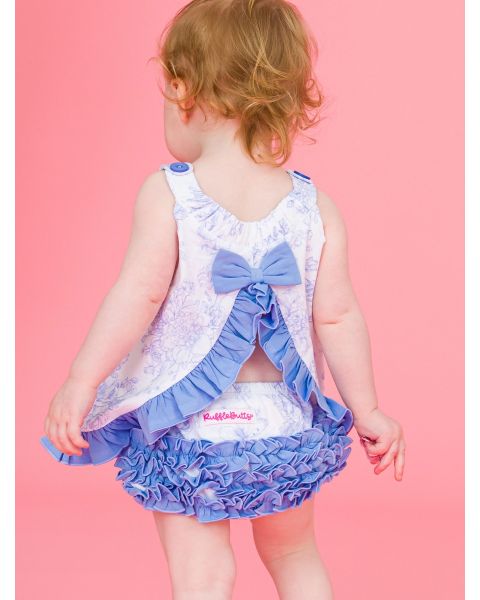 Periwinkle Blue Butterfly Garden Toile Knit Swing Top and Bloomer Set