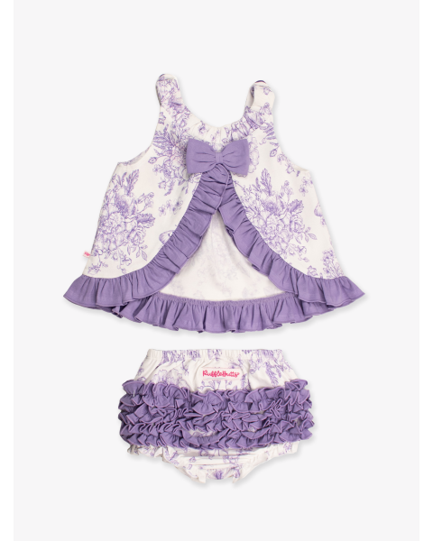 Wisteria Purple Butterfly Garden Toile Knit Swing Top and Bloomer Set