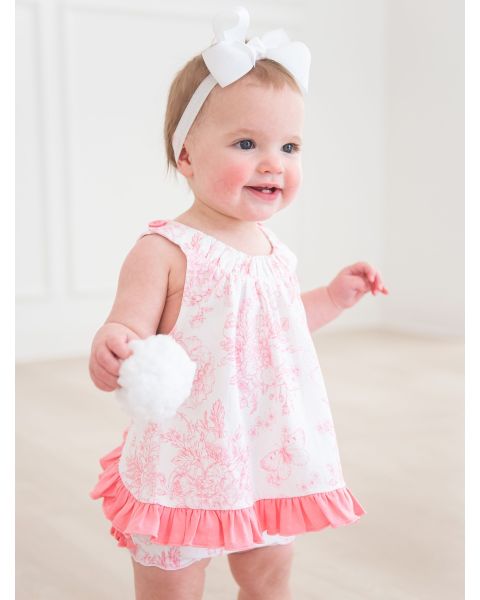 Bubblegum Pink Butterfly Garden Toile Knit Swing Top and Bloomer Set