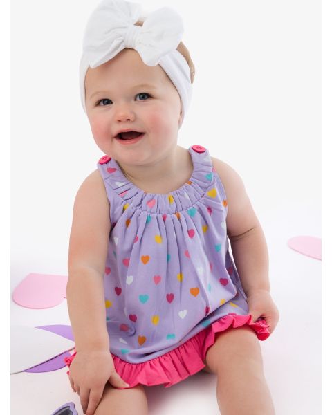 Lavender Colorful Hearts Knit Swing Top and Bloomer Set