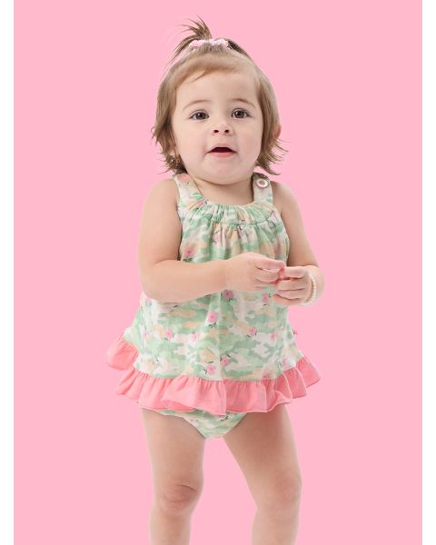 Sage Blossom Camo Knit Swing Top and Bloomer Set