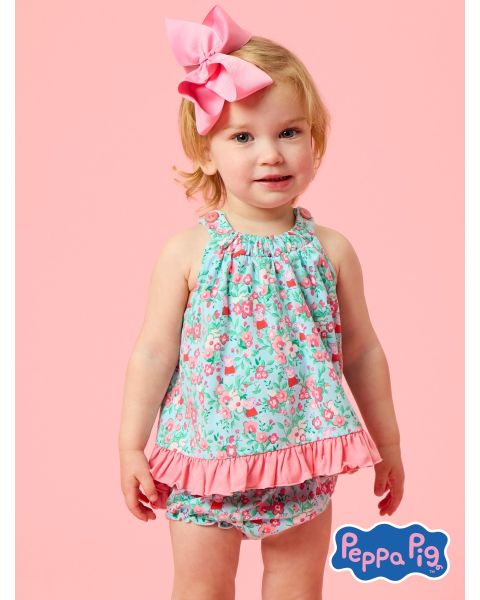 Blue Floral Peppa Pig Knit Swing Top and Bloomer Set