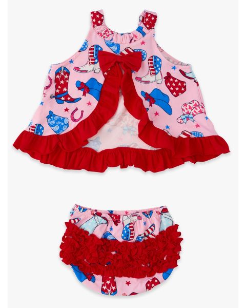 Pink Stars & Spurs Knit Swing Top and Bloomer Set