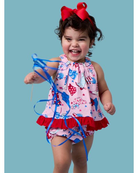 Pink Stars & Spurs Knit Swing Top and Bloomer Set