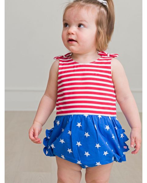 Stars & Stripes Knit Tie Shoulder Bubble Romper