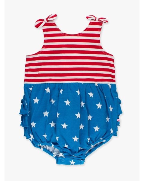 Stars & Stripes Knit Tie Shoulder Bubble Romper