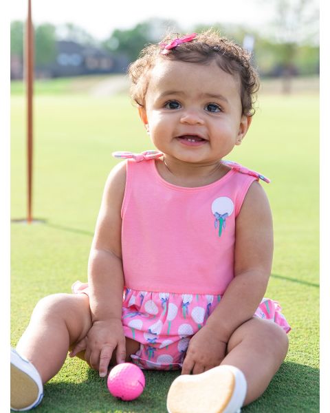Pink Tee Time Knit Tie Shoulder Bubble Romper