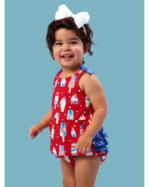 Stars & Scoops Knit Tie Shoulder Bubble Romper