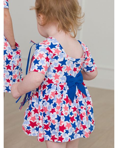 Star-Spangled Knit Short Sleeve Twirl Romper