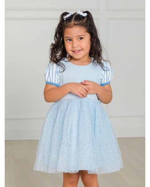 Crystal Blue Princess Short Sleeve Princess Bow Twirl Dress