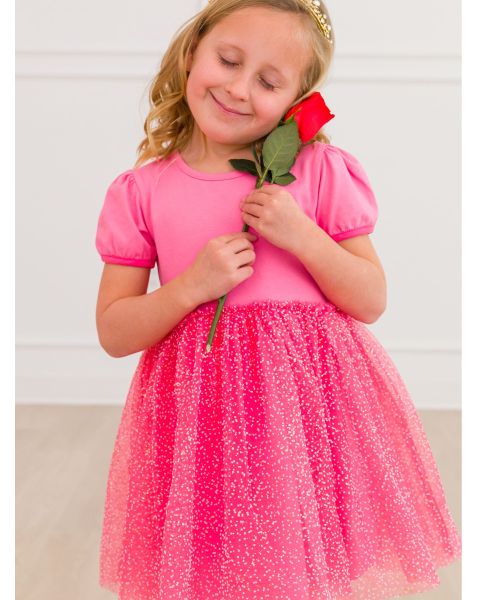 Royal Pink Princess Short Sleeve Princess Bow Twirl Dress