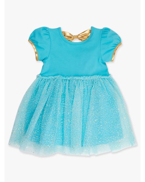 Teal Golden Princess Short Sleeve Princess Bow Twirl Dress
