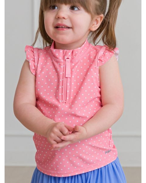 Bubblegum Pink Micro Dot Sleeveless Zip Ruffle Sleeve Active Top