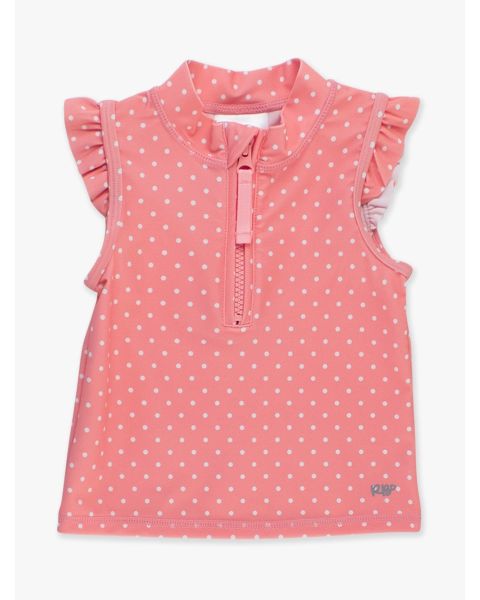 Bubblegum Pink Micro Dot Sleeveless Zip Ruffle Sleeve Active Top
