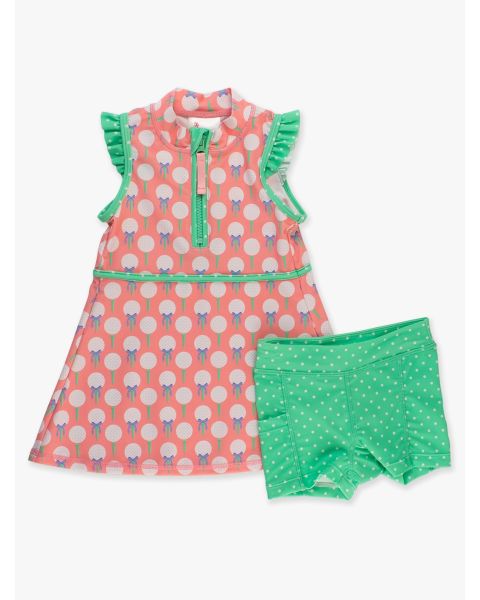 Pink Tee Time Sleeveless Zip Ruffle Sleeve Active Dress