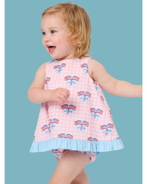 Pink Patriotic Gingham Ruffle Swing Top and Bloomer Set
