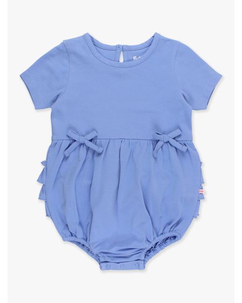 Periwinkle Blue Knit Short Sleeve Bow Bubble Romper