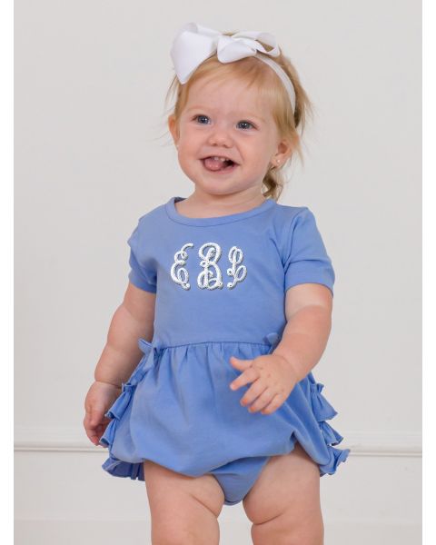 Periwinkle Blue Knit Short Sleeve Bow Bubble Romper