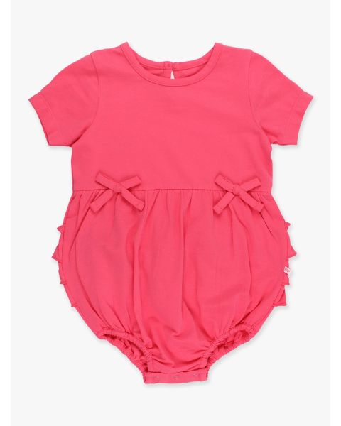 Hot Pink Knit Short Sleeve Bow Bubble Romper