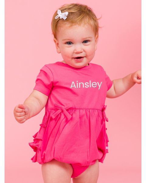 Hot Pink Knit Short Sleeve Bow Bubble Romper