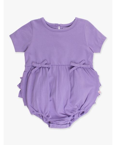 Wisteria Purple Knit Short Sleeve Bow Bubble Romper