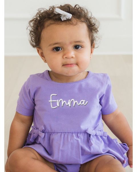 Wisteria Purple Knit Short Sleeve Bow Bubble Romper