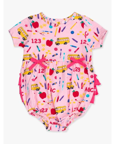 Pink School House Knit Short Sleeve Bow Bubble Romper