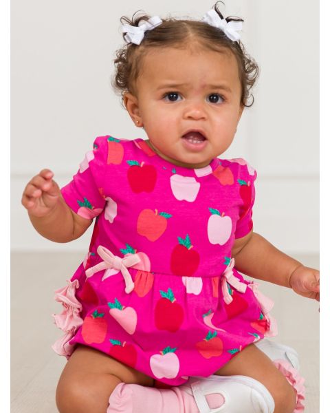 Apple of My Eye Knit Short Sleeve Bow Bubble Romper