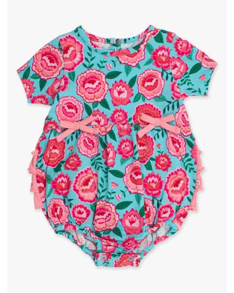 Bright Blossoms Knit Short Sleeve Bow Bubble Romper