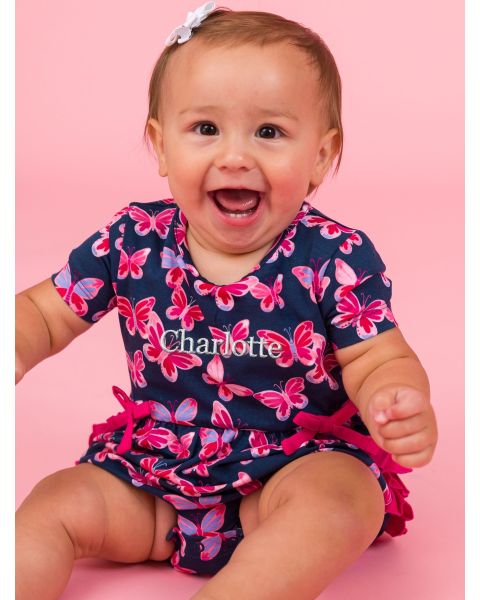 Butterfly Bliss Knit Short Sleeve Bow Bubble Romper