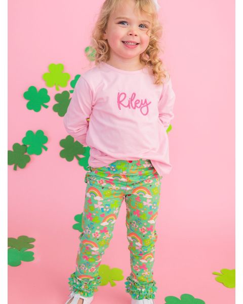 Green Lucky Day Ruffle Leggings, with Signature Rear Ruffles