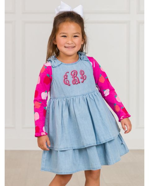 Light Wash Woven Bow Jumper Dress