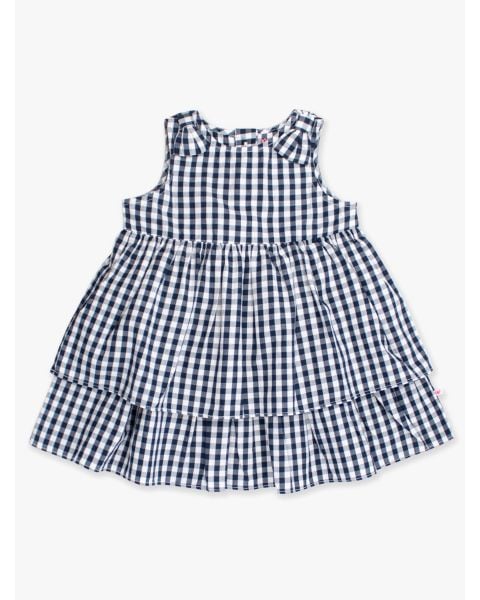 Classic Dark Navy Gingham Woven Bow Jumper Dress