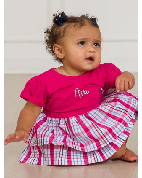 Adley Plaid Mixed Media Short Sleeve Skirted Romper