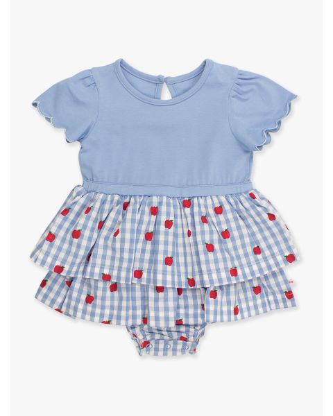 Apple Orchard Classic Gingham Mixed Media Short Sleeve Skirted Romper