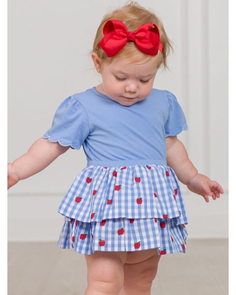 Apple Orchard Classic Gingham Mixed Media Short Sleeve Skirted Romper