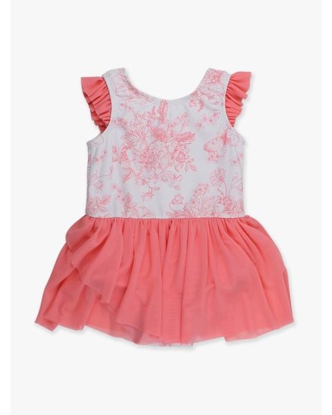 Bubblegum Pink Butterfly Garden Toile Flutter Sleeve Leotard
